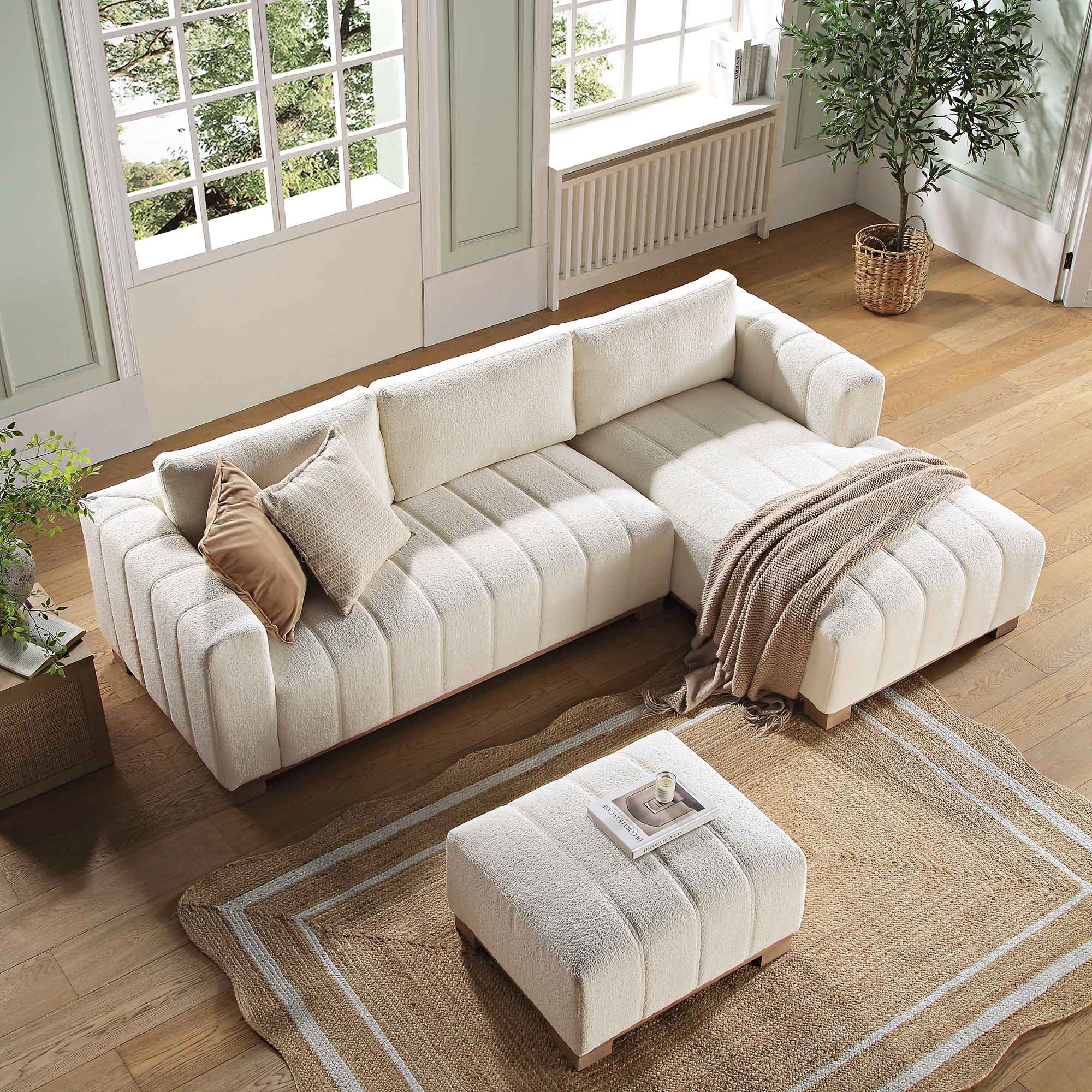 belsize beige boucle sofa with wooden base, large chaise right hand facing belsize beige boucle sofa with wooden base, large chaise right hand facing