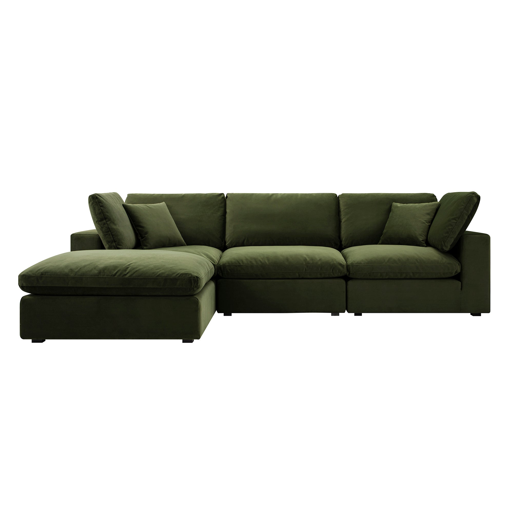 lutyens moss green velvet sectional sofa, 3 piece chaise lutyens moss green velvet sectional sofa, 3 piece chaise