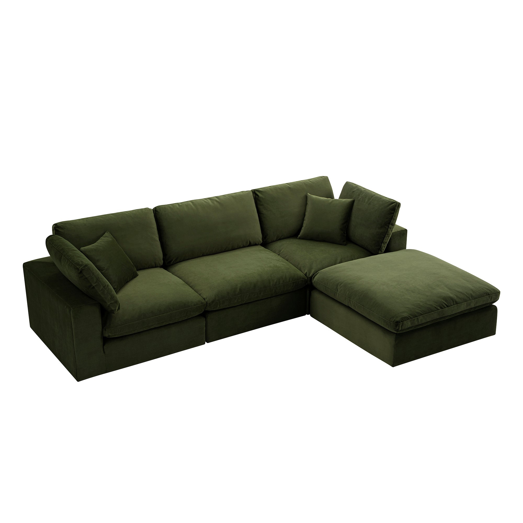 lutyens moss green velvet sectional sofa, 3 piece chaise lutyens moss green velvet sectional sofa, 3 piece chaise