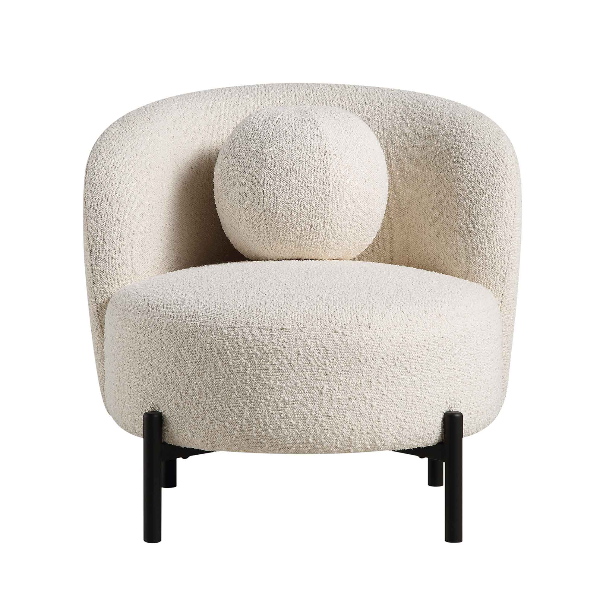 amboise armchair with ball cushion, ecru boucle amboise armchair with ball cushion, ecru boucle