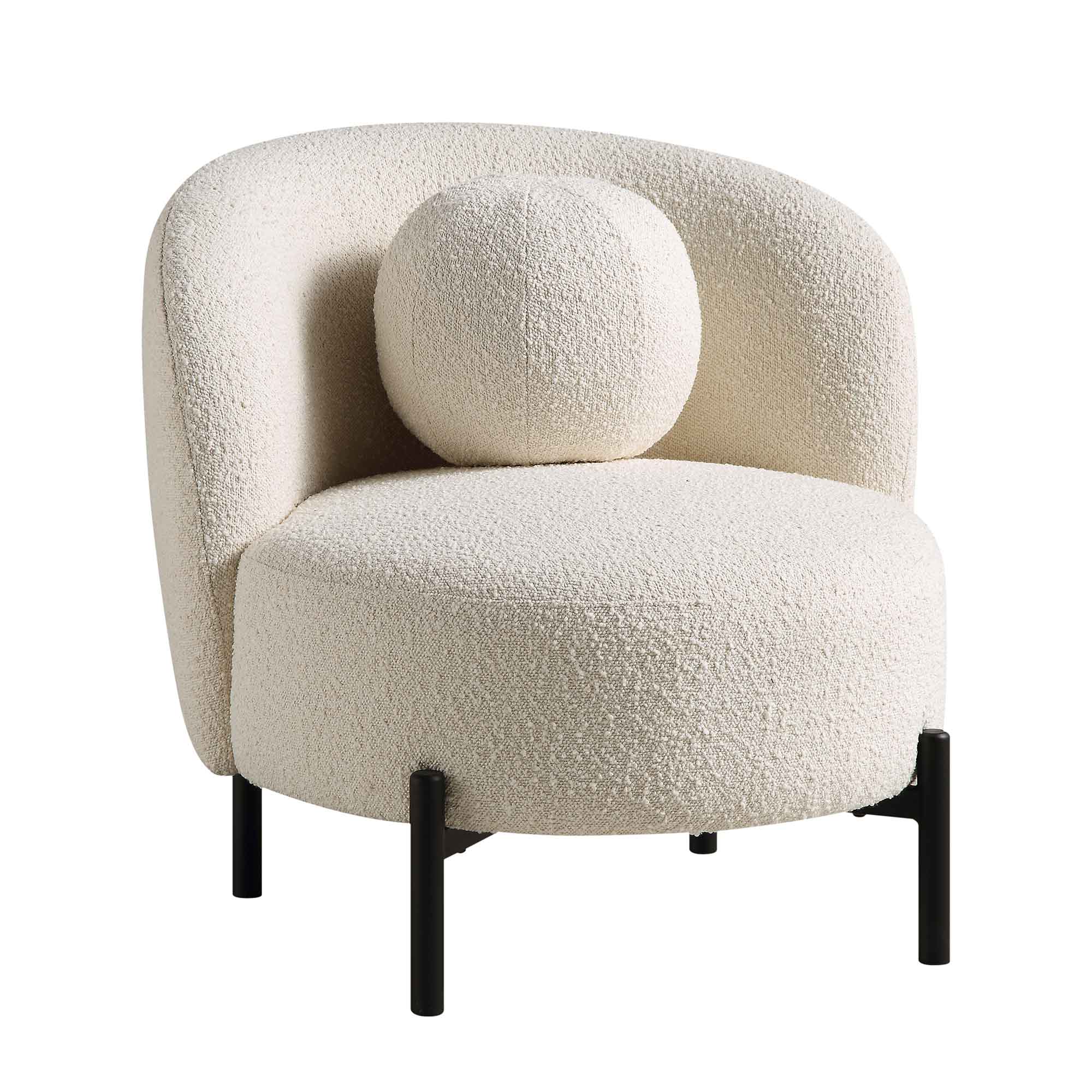 amboise armchair with ball cushion, ecru boucle amboise armchair with ball cushion, ecru boucle
