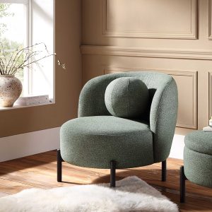 Home amboise armchair with ball cushion, spruce green textured fabric