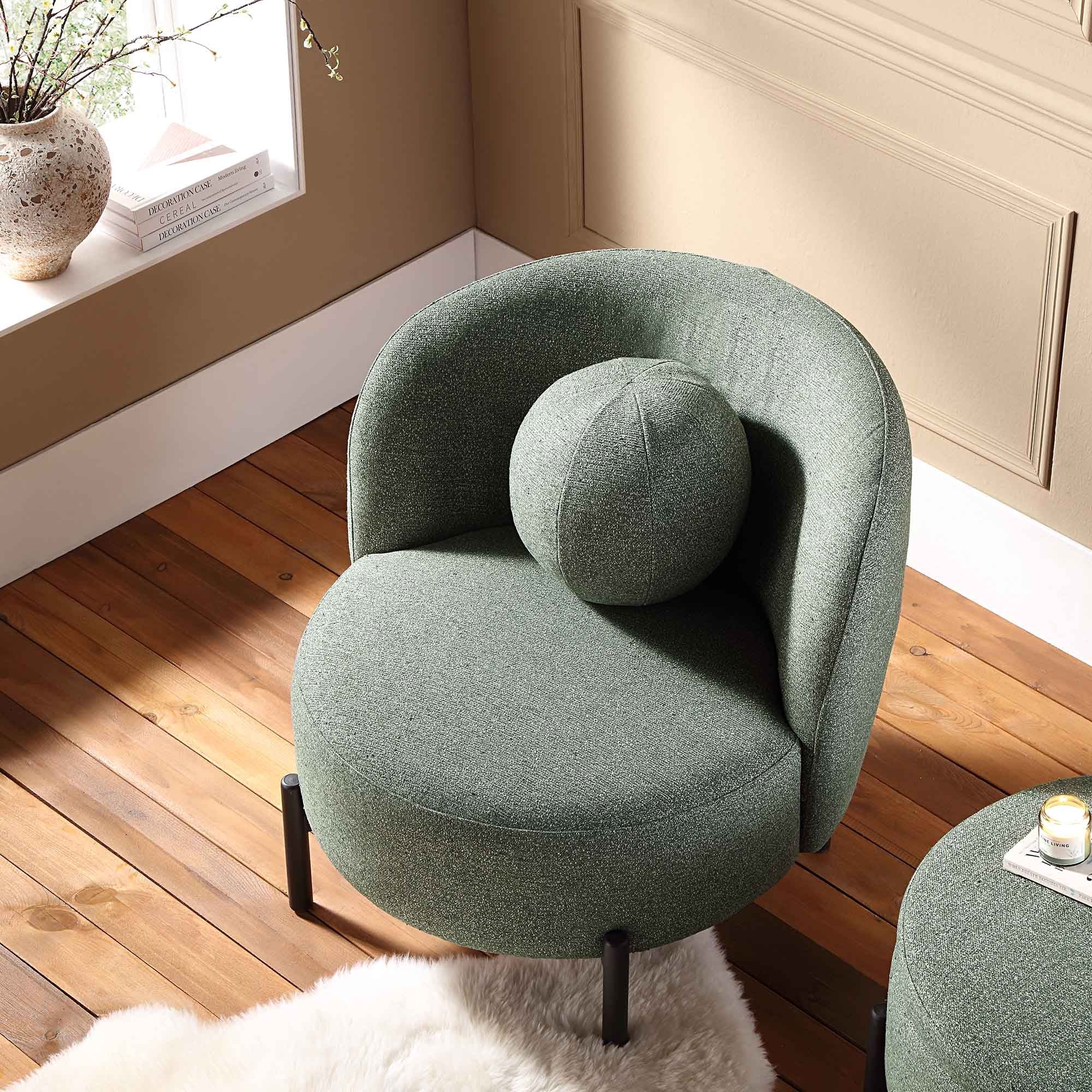 amboise armchair with ball cushion, spruce green textured fabric amboise armchair with ball cushion, spruce green textured fabric