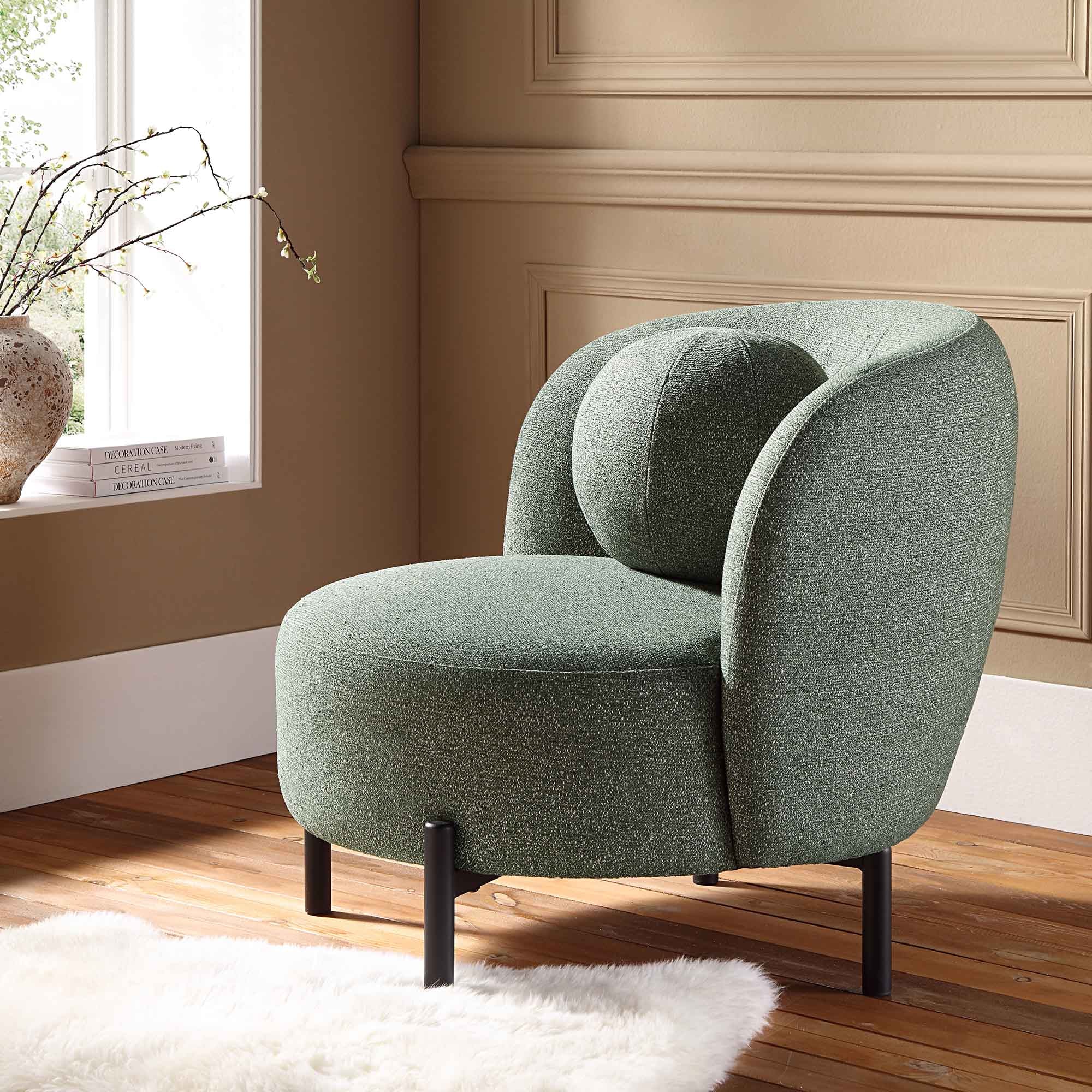 amboise armchair with ball cushion, spruce green textured fabric amboise armchair with ball cushion, spruce green textured fabric
