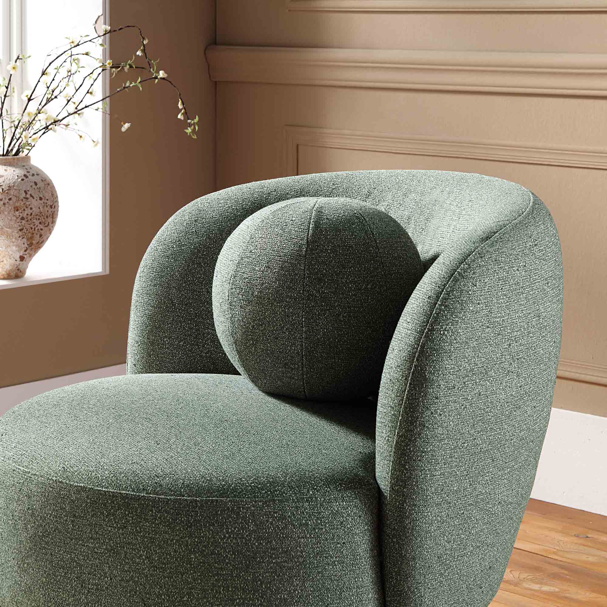 amboise armchair with ball cushion, spruce green textured fabric amboise armchair with ball cushion, spruce green textured fabric