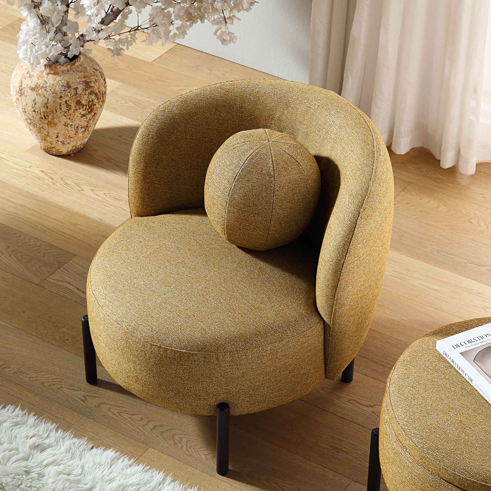 amboise armchair with ball cushion, marigold textured fabric amboise armchair with ball cushion, marigold textured fabric