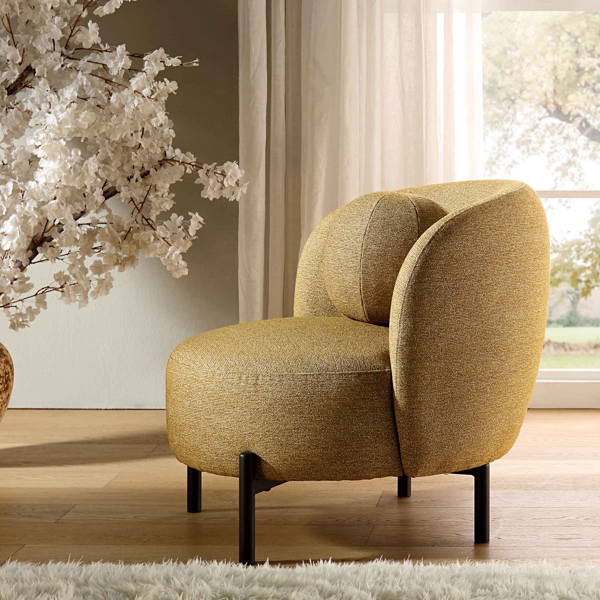 amboise armchair with ball cushion, marigold textured fabric amboise armchair with ball cushion, marigold textured fabric