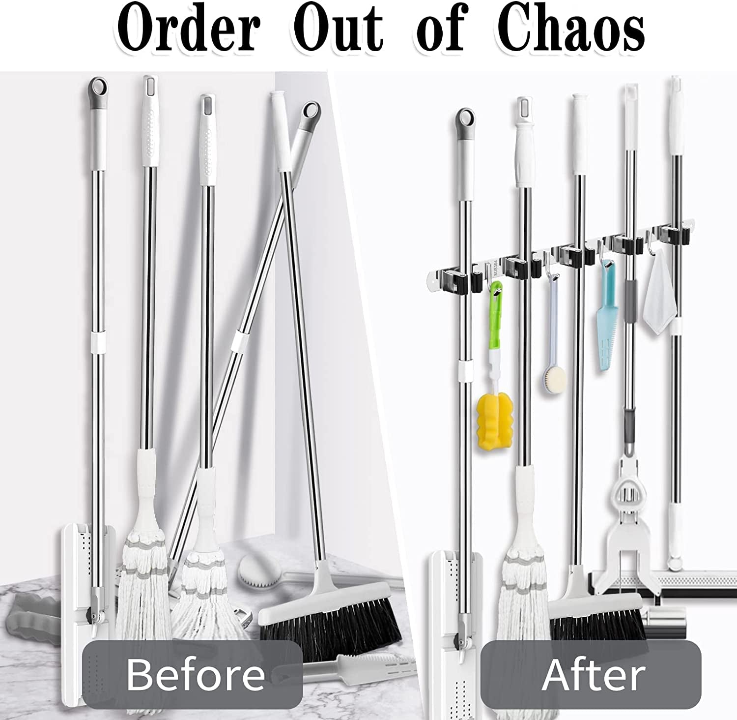5 racks and 4 hooks mop and broom holder wall mount, broom organizer storage tool racks stainless steel heavy duty hooks self adhesive solid non slip for home kitchen garden laundry garage 5 racks and 4 hooks mop and broom holder wall mount, broom organizer storage tool racks stainless steel heavy duty hooks self adhesive solid non slip for home kitchen garden laundry garage