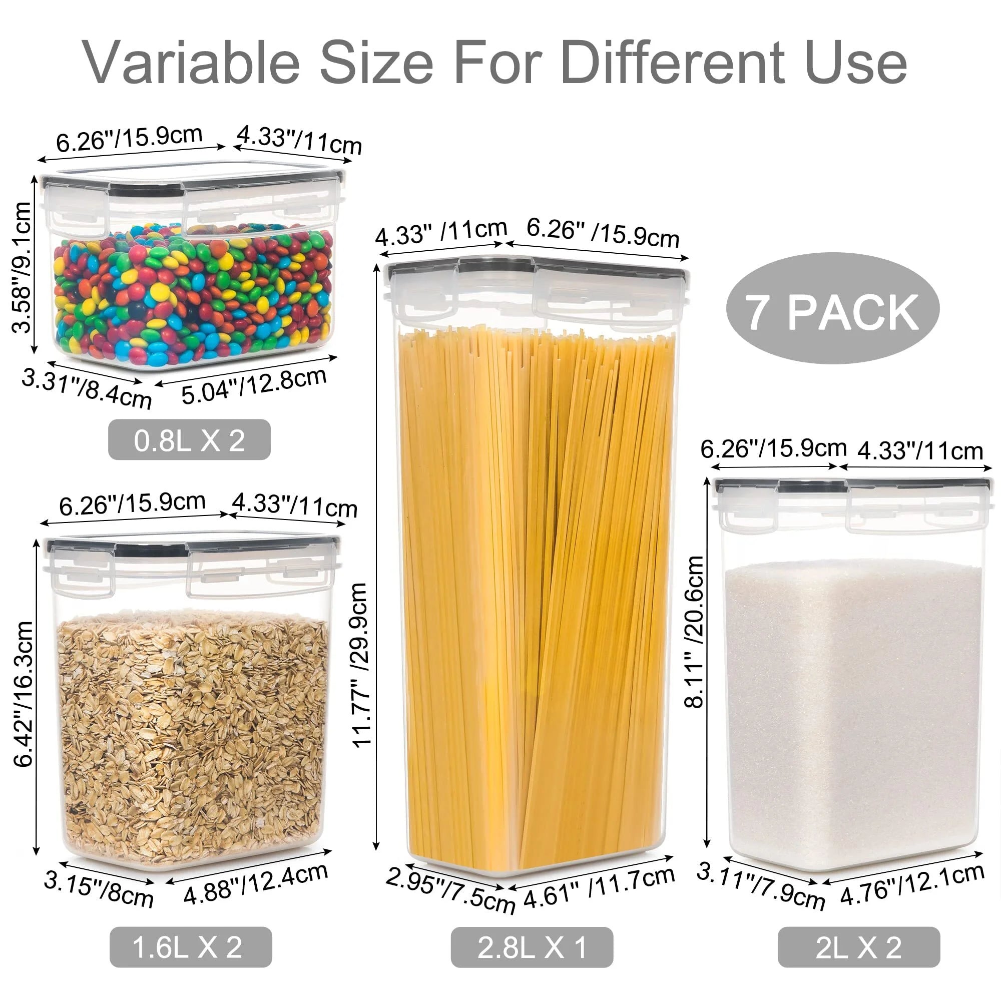 airtight food storage containers set, bpa free 7pcs plastic kitchen and pantry organization canisters, black airtight food storage containers set, bpa free 7pcs plastic kitchen and pantry organization canisters, black