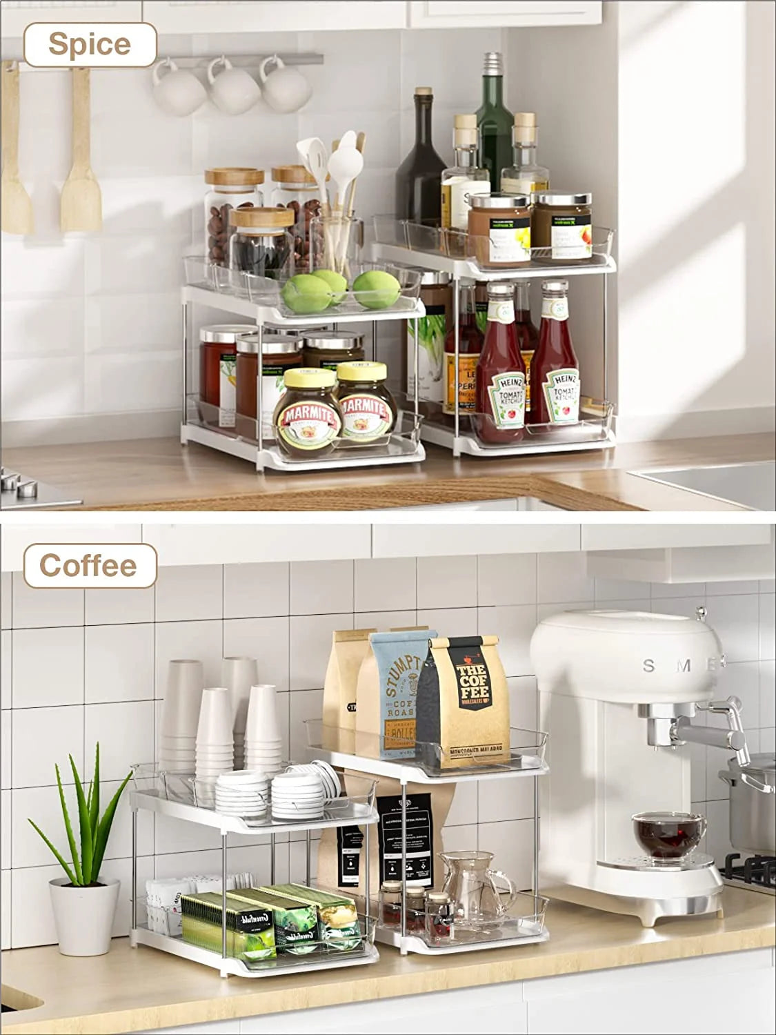 2 pack set under sink organizers and storage, 2 tier sliding bathroom sink organizer, multi use under kitchen cabinet storage shelf (s&l), transparent 2 pack set under sink organizers and storage, 2 tier sliding bathroom sink organizer, multi use under kitchen cabinet storage shelf (s&l), transparent