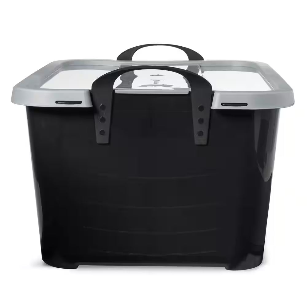 55 qt stackable home organization lidded storage container in black, (6 pack) 55 qt stackable home organization lidded storage container in black, (6 pack)