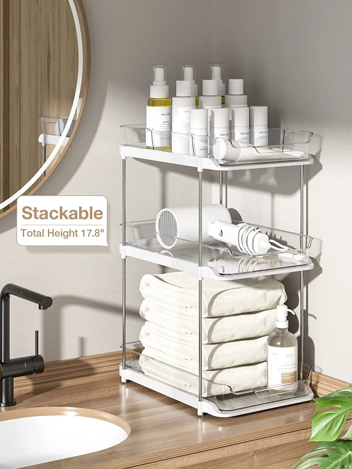 2 pack set under sink organizers and storage, 2 tier sliding bathroom sink organizer, multi use under kitchen cabinet storage shelf (s&l), transparent 2 pack set under sink organizers and storage, 2 tier sliding bathroom sink organizer, multi use under kitchen cabinet storage shelf (s&l), transparent