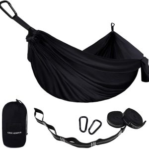camping hammock portable hammock single hammock camping accessories gear for outdoor indoor adult kids, usa based brand (black)