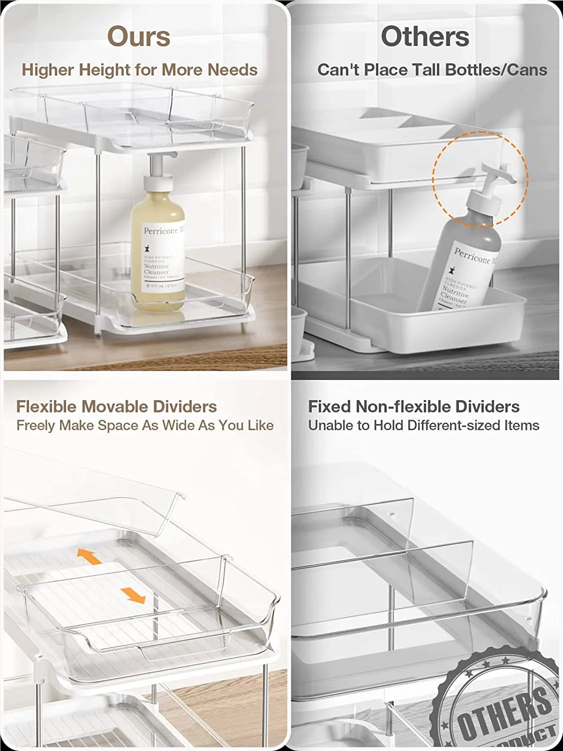 2 pack set under sink organizers and storage, 2 tier sliding bathroom sink organizer, multi use under kitchen cabinet storage shelf (s&l), transparent 2 pack set under sink organizers and storage, 2 tier sliding bathroom sink organizer, multi use under kitchen cabinet storage shelf (s&l), transparent