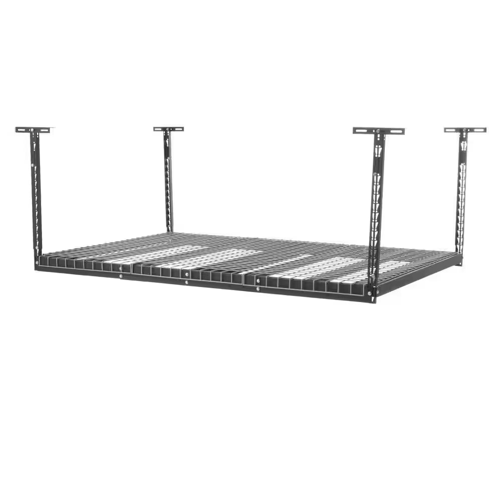 97.5 in. w x 43.75 in. h x 32 in. d adjustable height metal heavy duty overhead garage storage rack in black 97.5 in. w x 43.75 in. h x 32 in. d adjustable height metal heavy duty overhead garage storage rack in black