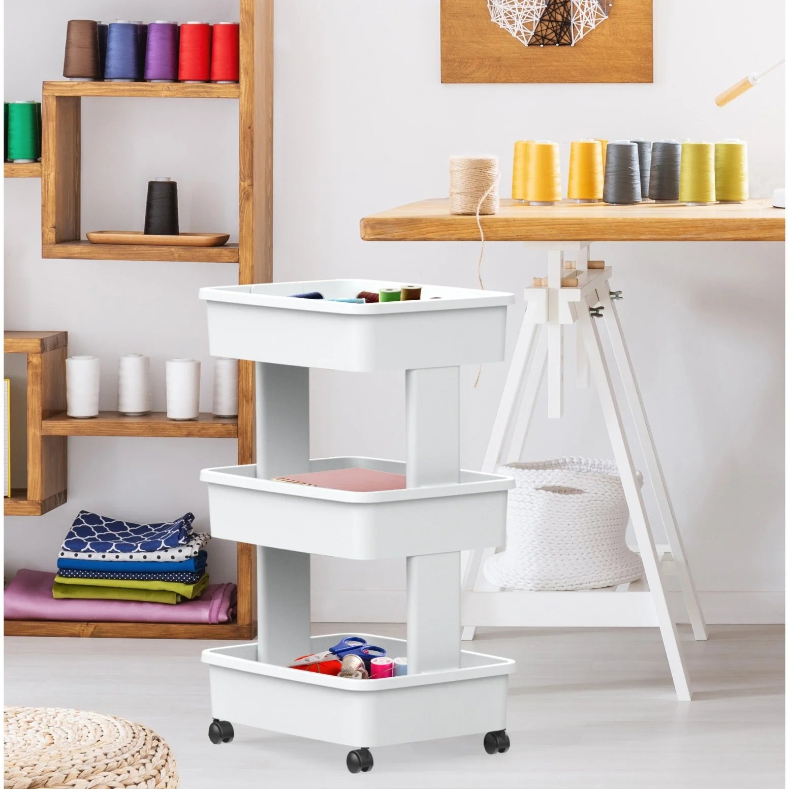 3 tier plastic rolling laundry cart, arctic white 3 tier plastic rolling laundry cart, arctic white