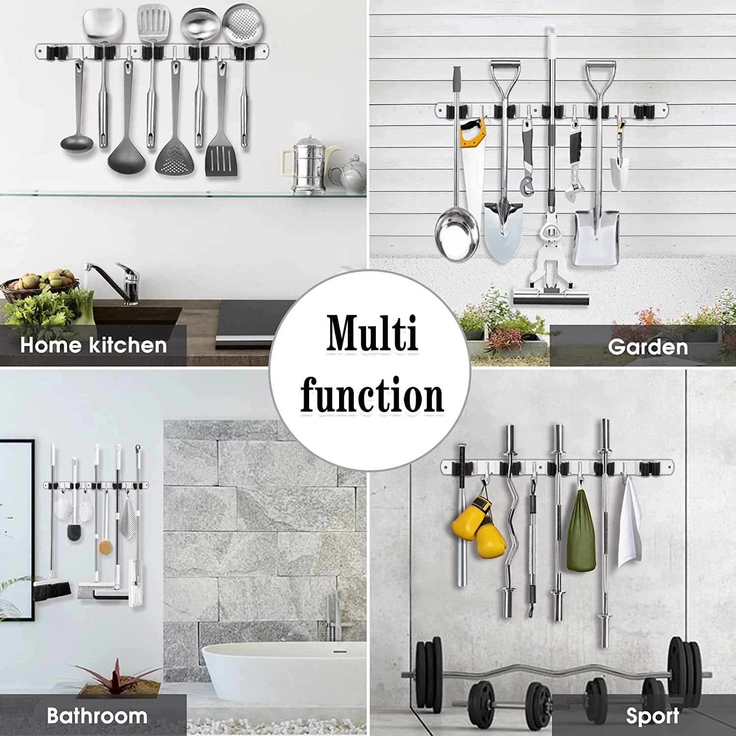 5 racks and 4 hooks mop and broom holder wall mount, broom organizer storage tool racks stainless steel heavy duty hooks self adhesive solid non slip for home kitchen garden laundry garage 5 racks and 4 hooks mop and broom holder wall mount, broom organizer storage tool racks stainless steel heavy duty hooks self adhesive solid non slip for home kitchen garden laundry garage