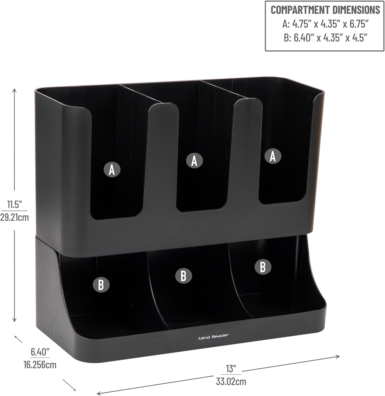 cup and condiment station, 13 inch countertop coffee bar organizer with 6 compartments, storage caddy for cups, lids and packets, plastic, black cup and condiment station, 13 inch countertop coffee bar organizer with 6 compartments, storage caddy for cups, lids and packets, plastic, black