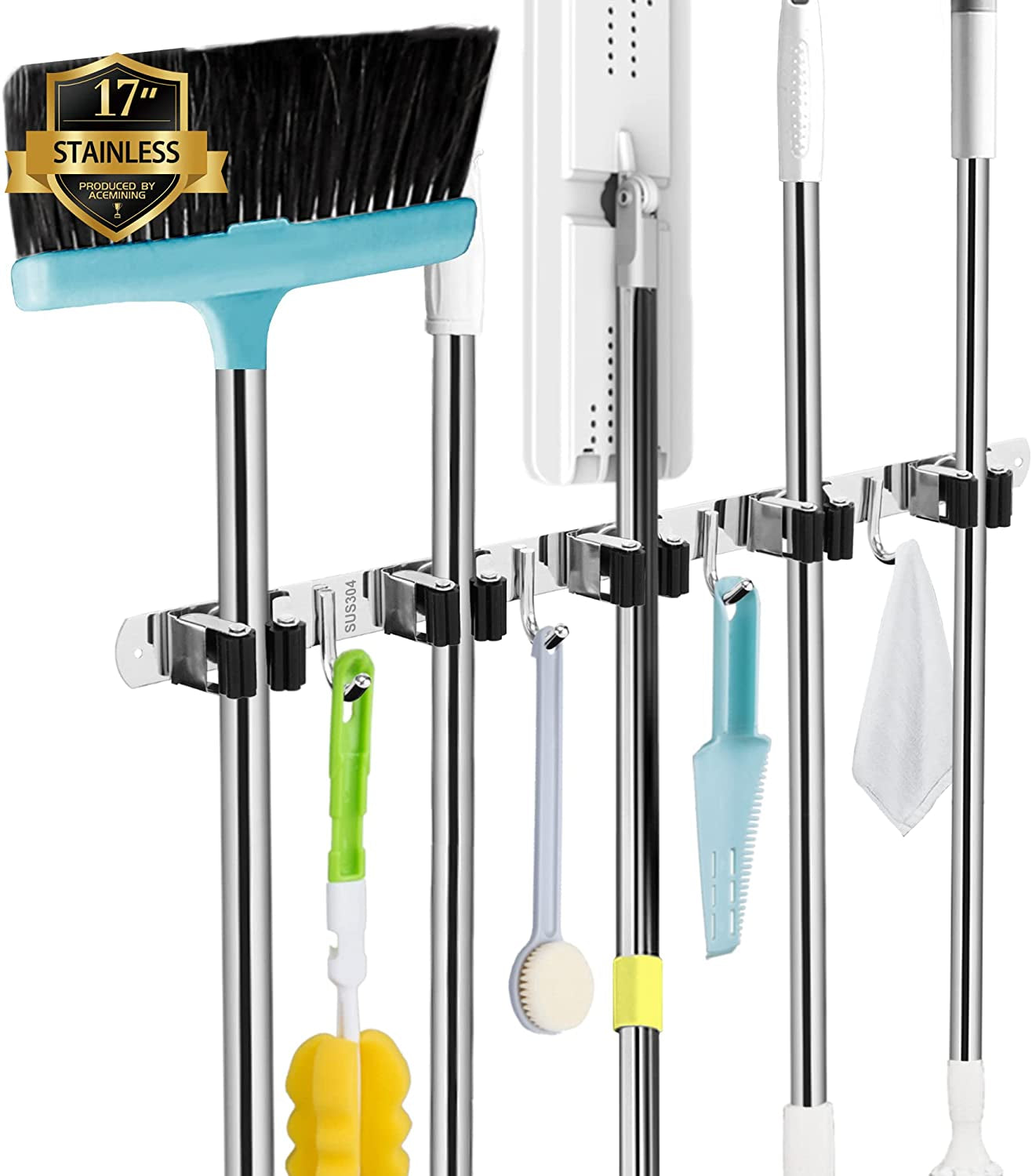 5 racks and 4 hooks mop and broom holder wall mount, broom organizer storage tool racks stainless steel heavy duty hooks self adhesive solid non slip for home kitchen garden laundry garage 5 racks and 4 hooks mop and broom holder wall mount, broom organizer storage tool racks stainless steel heavy duty hooks self adhesive solid non slip for home kitchen garden laundry garage