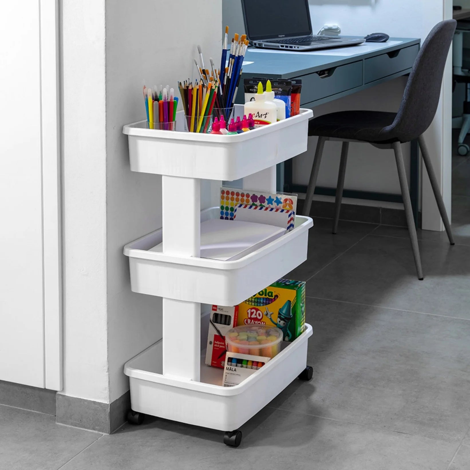 3 tier plastic rolling laundry cart, arctic white 3 tier plastic rolling laundry cart, arctic white