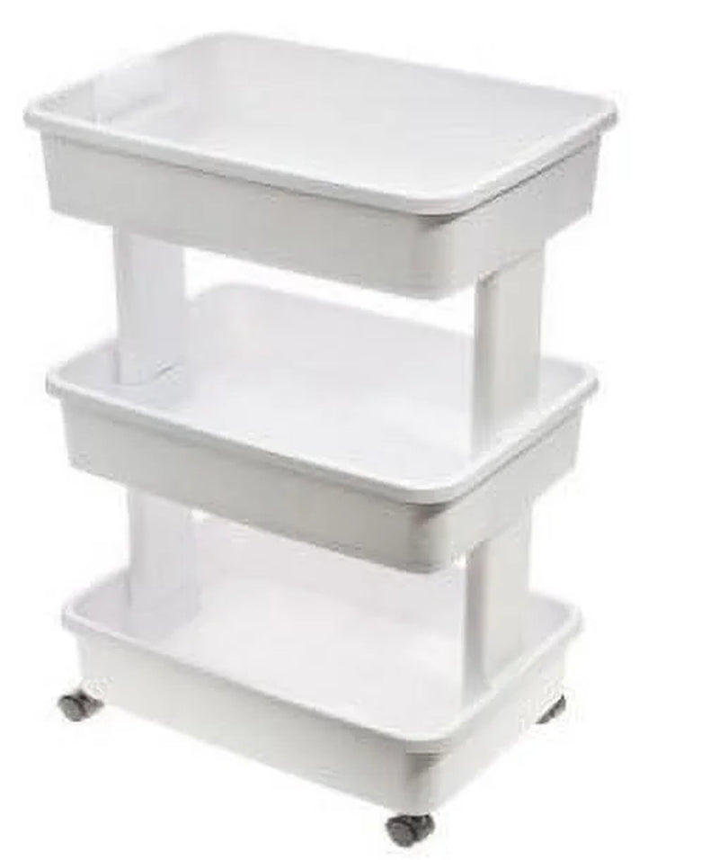 3 tier plastic rolling laundry cart, arctic white 3 tier plastic rolling laundry cart, arctic white