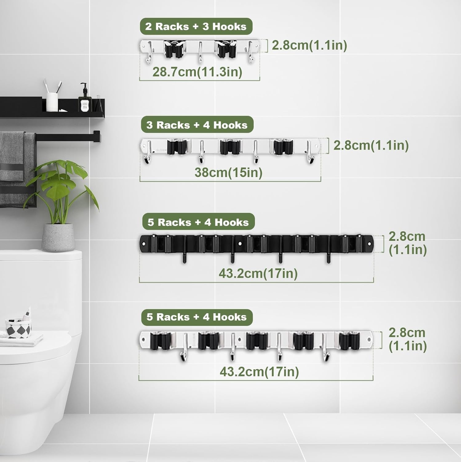 5 racks and 4 hooks mop and broom holder wall mount, broom organizer storage tool racks stainless steel heavy duty hooks self adhesive solid non slip for home kitchen garden laundry garage 5 racks and 4 hooks mop and broom holder wall mount, broom organizer storage tool racks stainless steel heavy duty hooks self adhesive solid non slip for home kitchen garden laundry garage