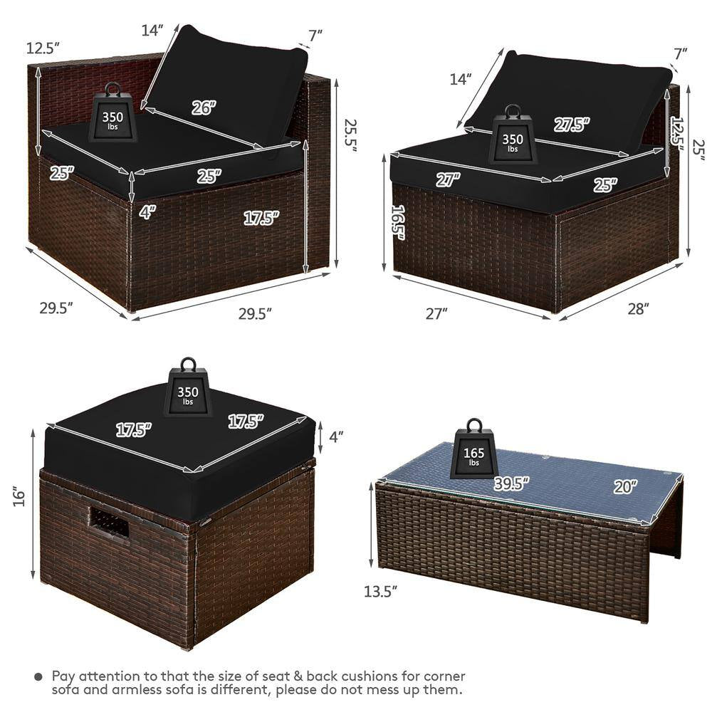 8 piece patio rattan pe wicker conversation set all weather furniture set with cushions black 8 piece patio rattan pe wicker conversation set all weather furniture set with cushions black
