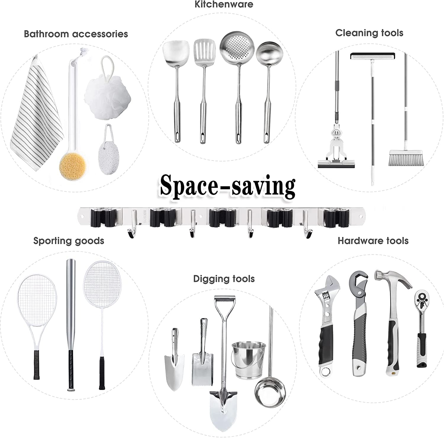 5 racks and 4 hooks mop and broom holder wall mount, broom organizer storage tool racks stainless steel heavy duty hooks self adhesive solid non slip for home kitchen garden laundry garage 5 racks and 4 hooks mop and broom holder wall mount, broom organizer storage tool racks stainless steel heavy duty hooks self adhesive solid non slip for home kitchen garden laundry garage