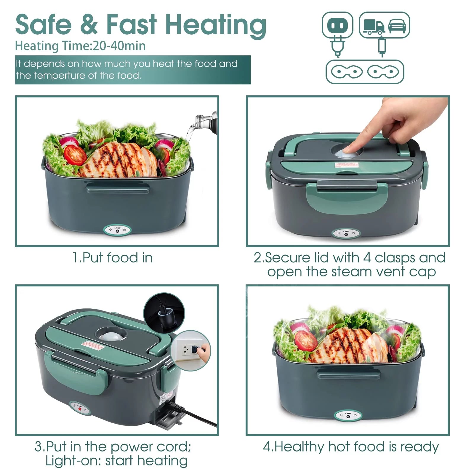 electric lunch box food heater 3 in 1 portable food warmer lunch box for car & home electric lunch box food heater 3 in 1 portable food warmer lunch box for car & home