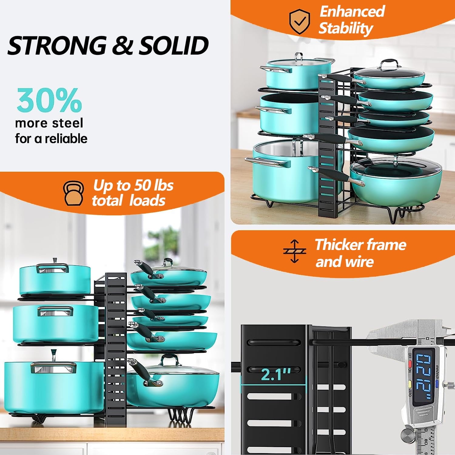adjustable 8 tier pots and pans organizer rack with heavy duty metal construction and anti slip silicone pads for kitchen cabinet storage solutions adjustable 8 tier pots and pans organizer rack with heavy duty metal construction and anti slip silicone pads for kitchen cabinet storage solutions