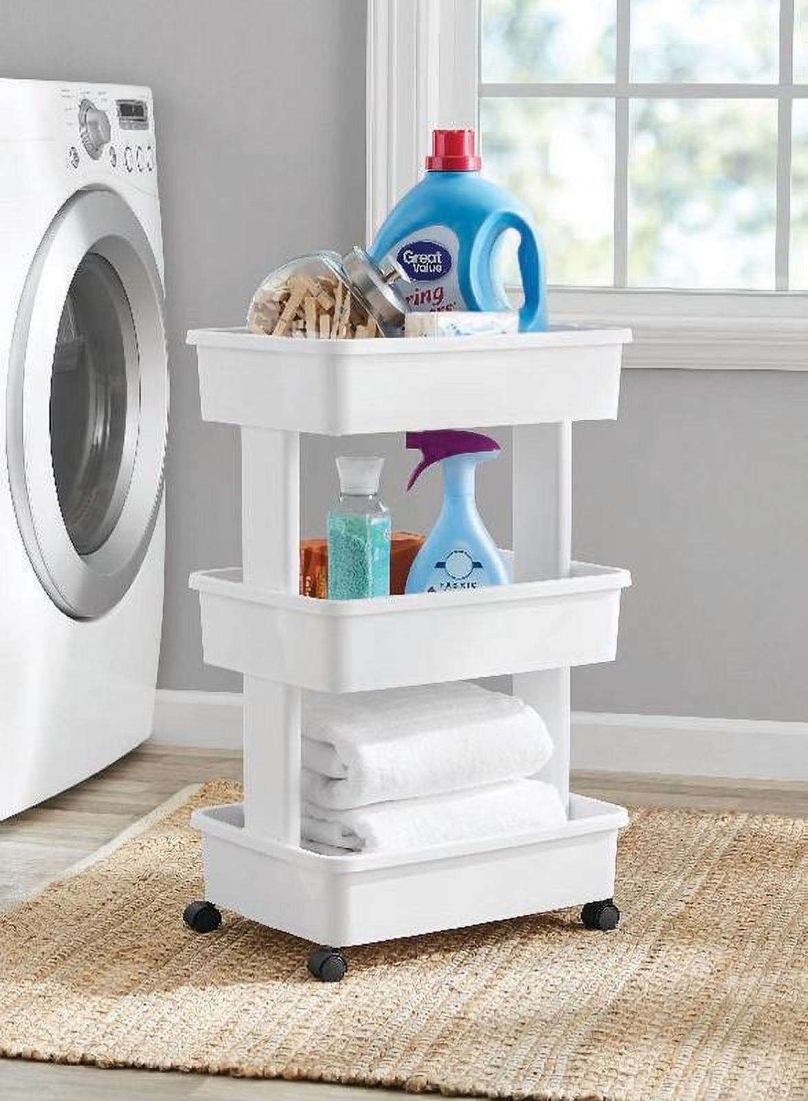 3 tier plastic rolling laundry cart, arctic white 3 tier plastic rolling laundry cart, arctic white
