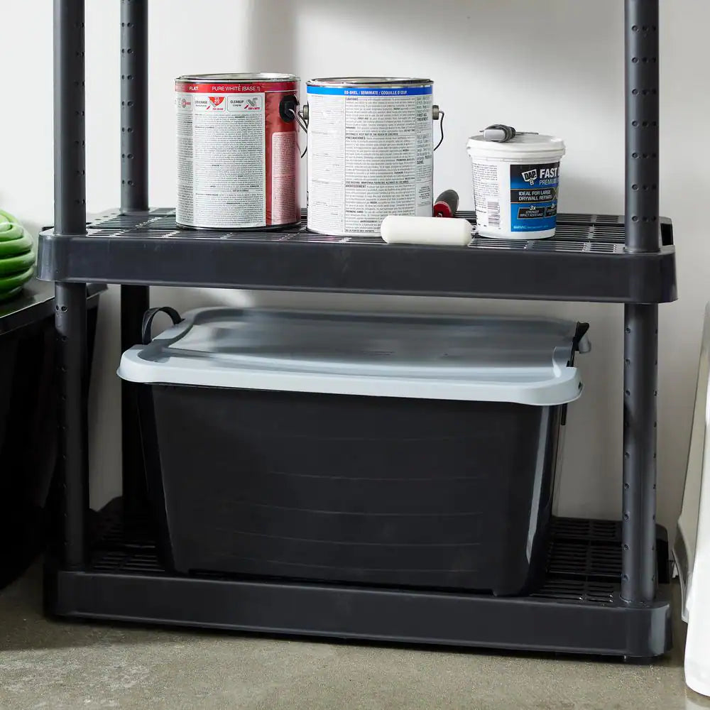 55 qt stackable home organization lidded storage container in black, (6 pack) 55 qt stackable home organization lidded storage container in black, (6 pack)