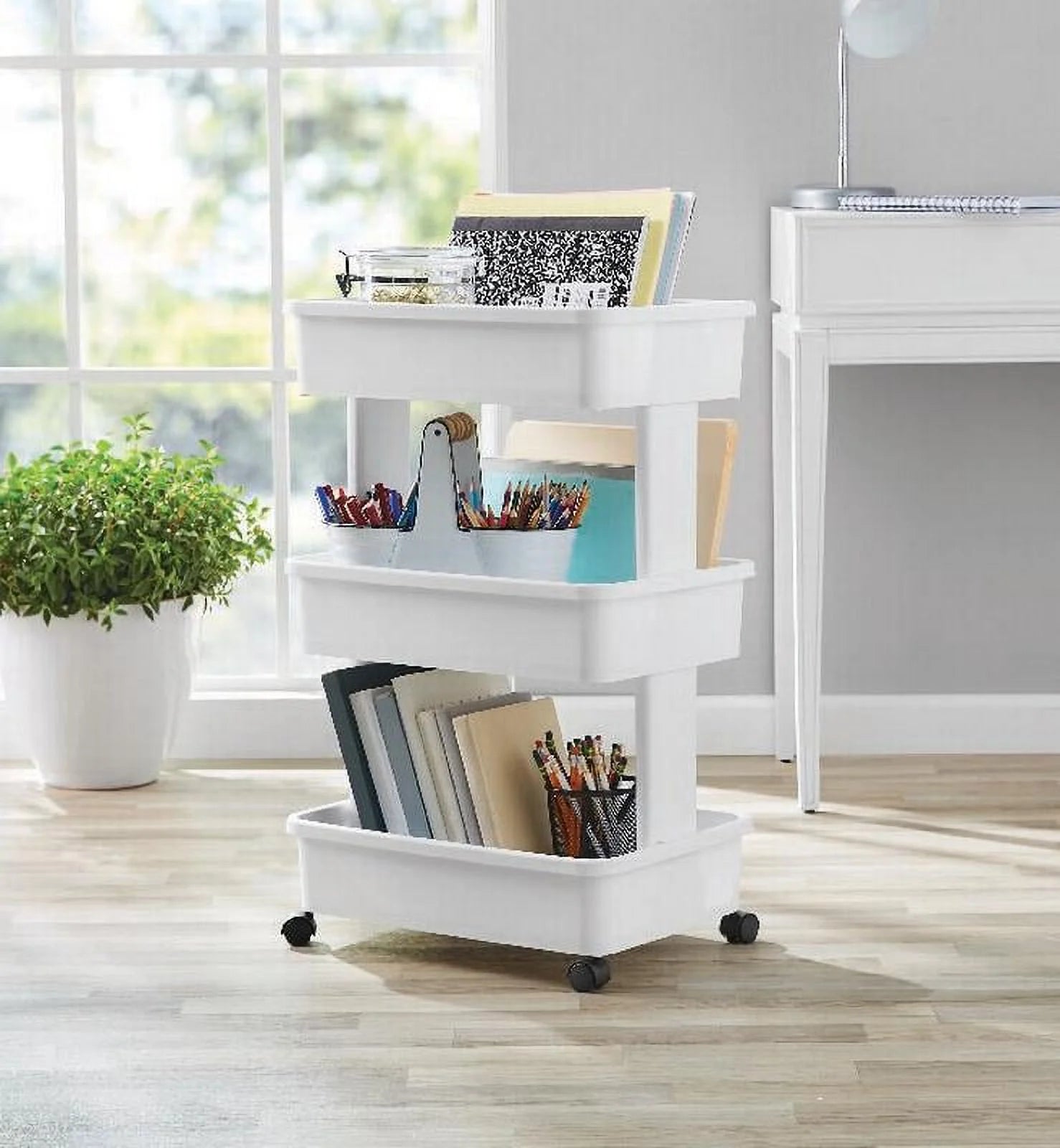 3 tier plastic rolling laundry cart, arctic white 3 tier plastic rolling laundry cart, arctic white