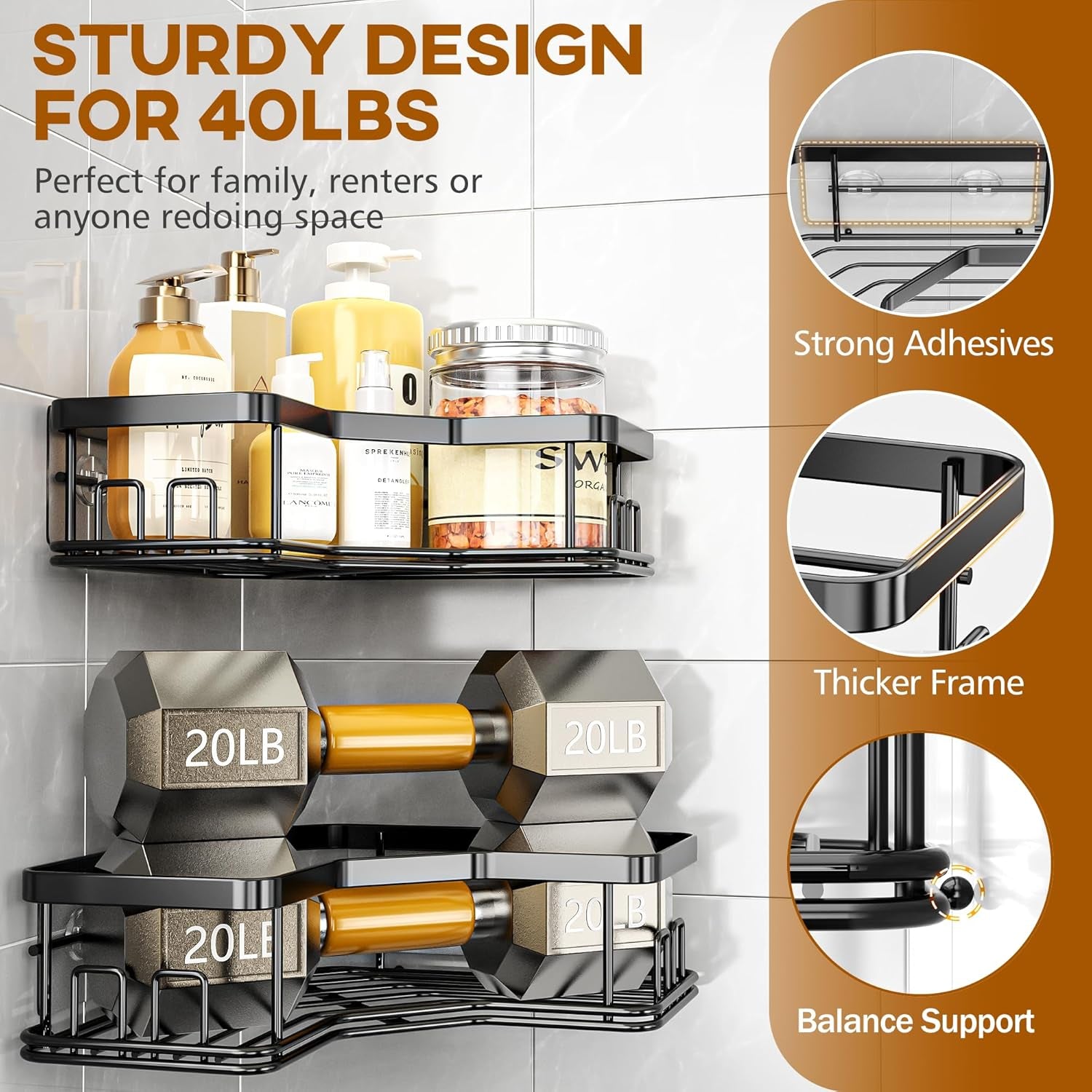 3 pack corner shower caddy with soap holder, large capacity sturdy easy install no drilling stainless steel hold 40 lbs shower organizer shelves rack storage for family renters bathroom, black 3 pack corner shower caddy with soap holder, large capacity sturdy easy install no drilling stainless steel hold 40 lbs shower organizer shelves rack storage for family renters bathroom, black