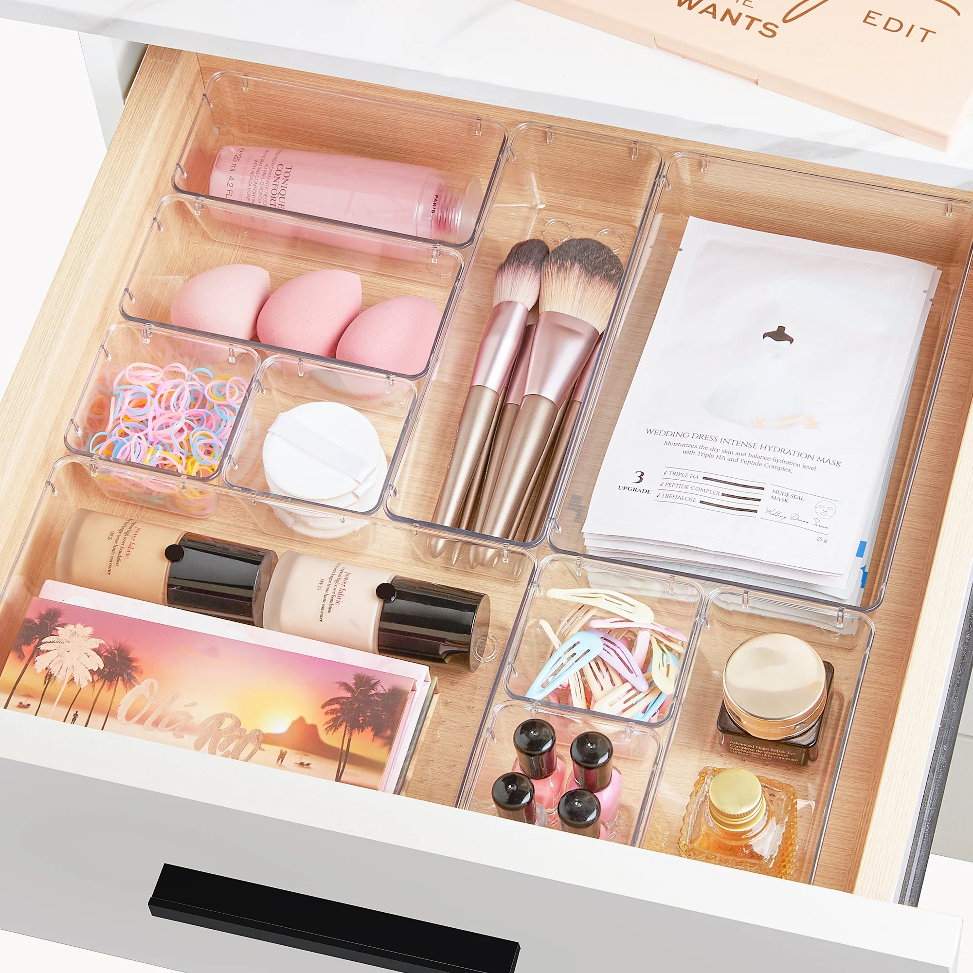 60 pcs drawer organizer, 4 size clear plastic bins containers, for bathroom and vanity storage 60 pcs drawer organizer, 4 size clear plastic bins containers, for bathroom and vanity storage