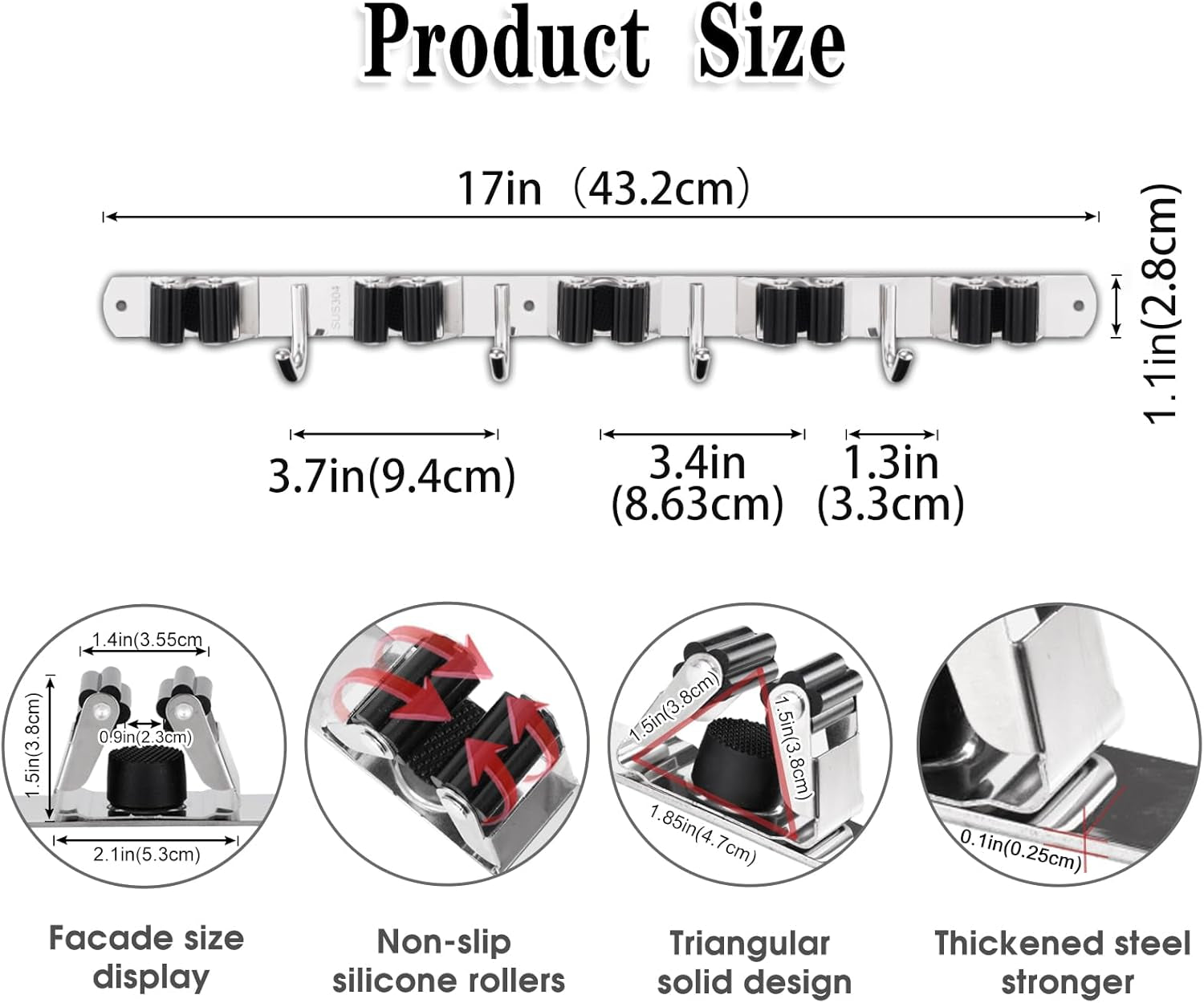 5 racks and 4 hooks mop and broom holder wall mount, broom organizer storage tool racks stainless steel heavy duty hooks self adhesive solid non slip for home kitchen garden laundry garage 5 racks and 4 hooks mop and broom holder wall mount, broom organizer storage tool racks stainless steel heavy duty hooks self adhesive solid non slip for home kitchen garden laundry garage