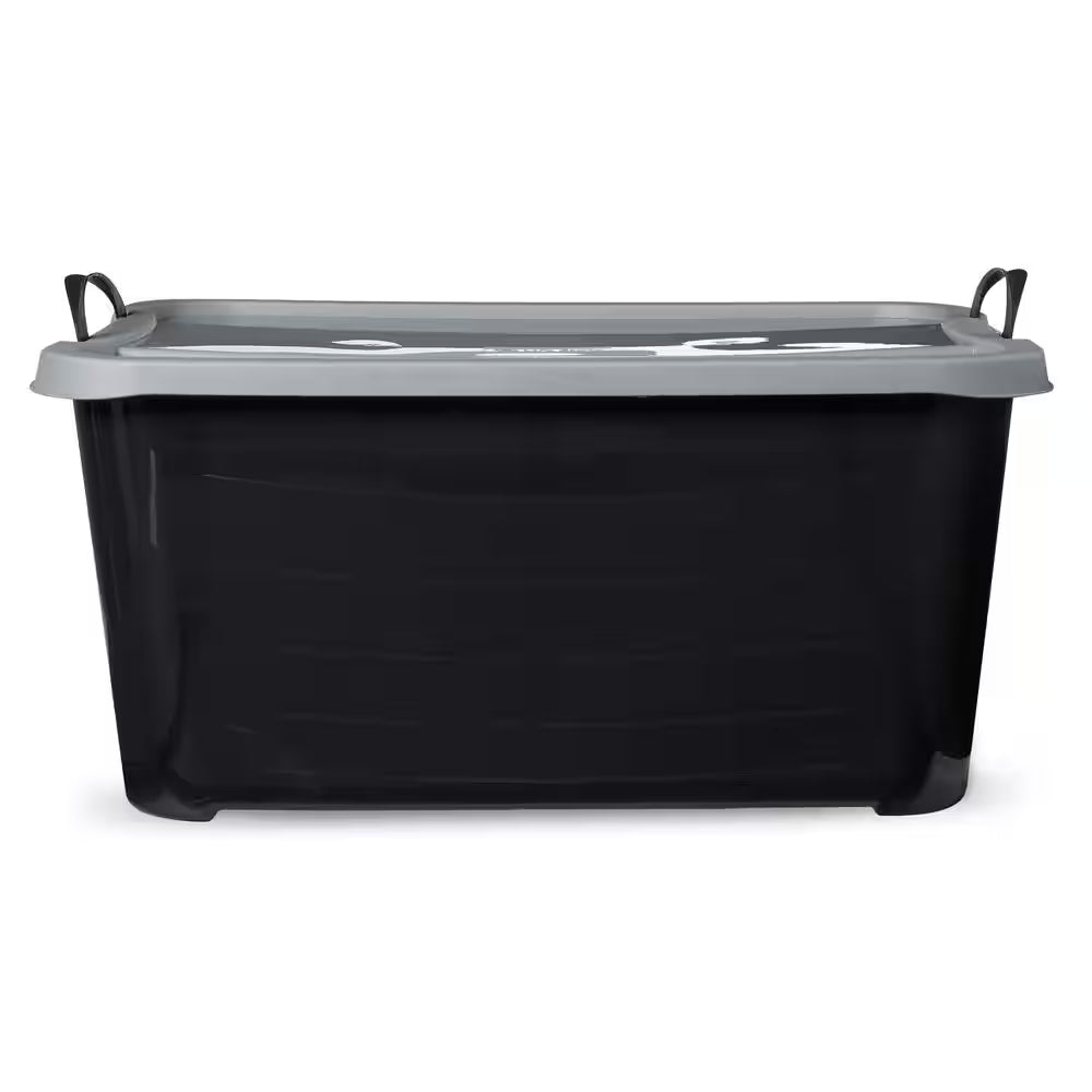 55 qt stackable home organization lidded storage container in black, (6 pack) 55 qt stackable home organization lidded storage container in black, (6 pack)
