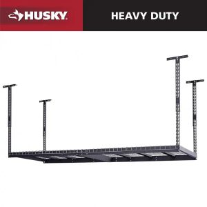 97.5 in. w x 43.75 in. h x 32 in. d adjustable height metal heavy duty overhead garage storage rack in black