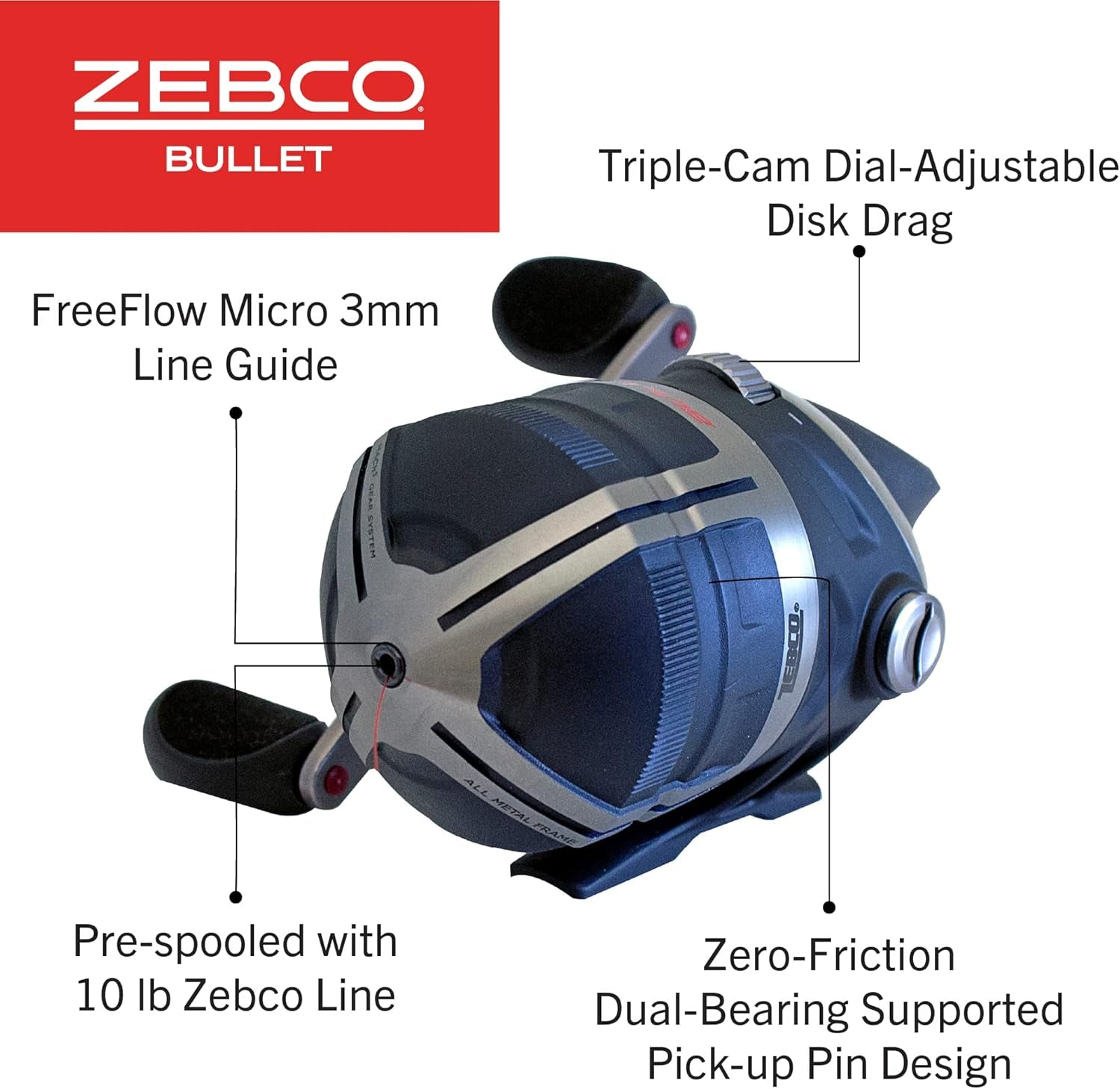 bullet spincast fishing reel, size 30 reel, fast 29.6 inches per turn, gripem all weather handle knobs, pre spooled with 10 pound fishing line, black (2017) bullet spincast fishing reel, size 30 reel, fast 29.6 inches per turn, gripem all weather handle knobs, pre spooled with 10 pound fishing line, black (2017)