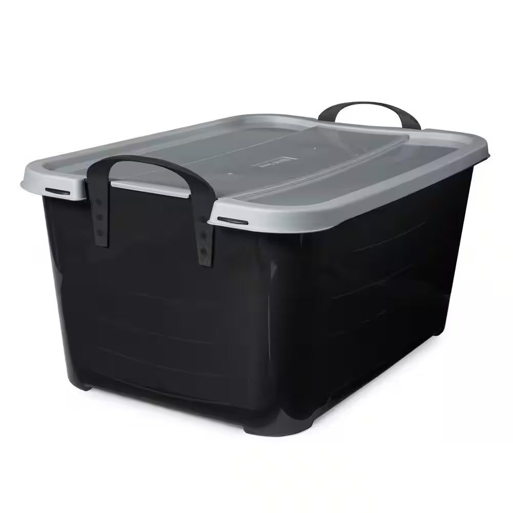55 qt stackable home organization lidded storage container in black, (6 pack) 55 qt stackable home organization lidded storage container in black, (6 pack)