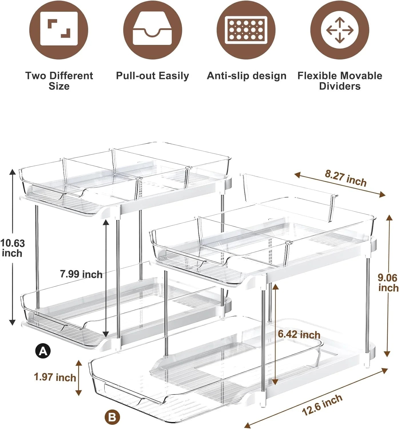 2 pack set under sink organizers and storage, 2 tier sliding bathroom sink organizer, multi use under kitchen cabinet storage shelf (s&l), transparent 2 pack set under sink organizers and storage, 2 tier sliding bathroom sink organizer, multi use under kitchen cabinet storage shelf (s&l), transparent